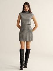Turtleneck Sleeveless Top and Mini Skirt Set