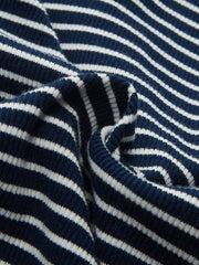 Button-Front Striped Ribbed Knit Top