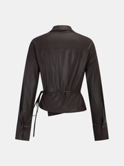 Tie Waist Faux Leather Wrap Shirt