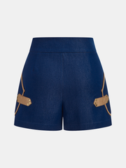 Belted Leather Trim Shorts