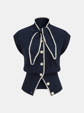 Contrast Trim Tie Neck Knit Vest