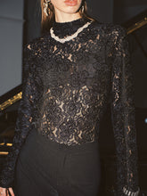 High Neck Lace Floral Long Sleeve Blouse