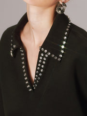 Rhinestone Collar Long-Sleeve Sweatshirt