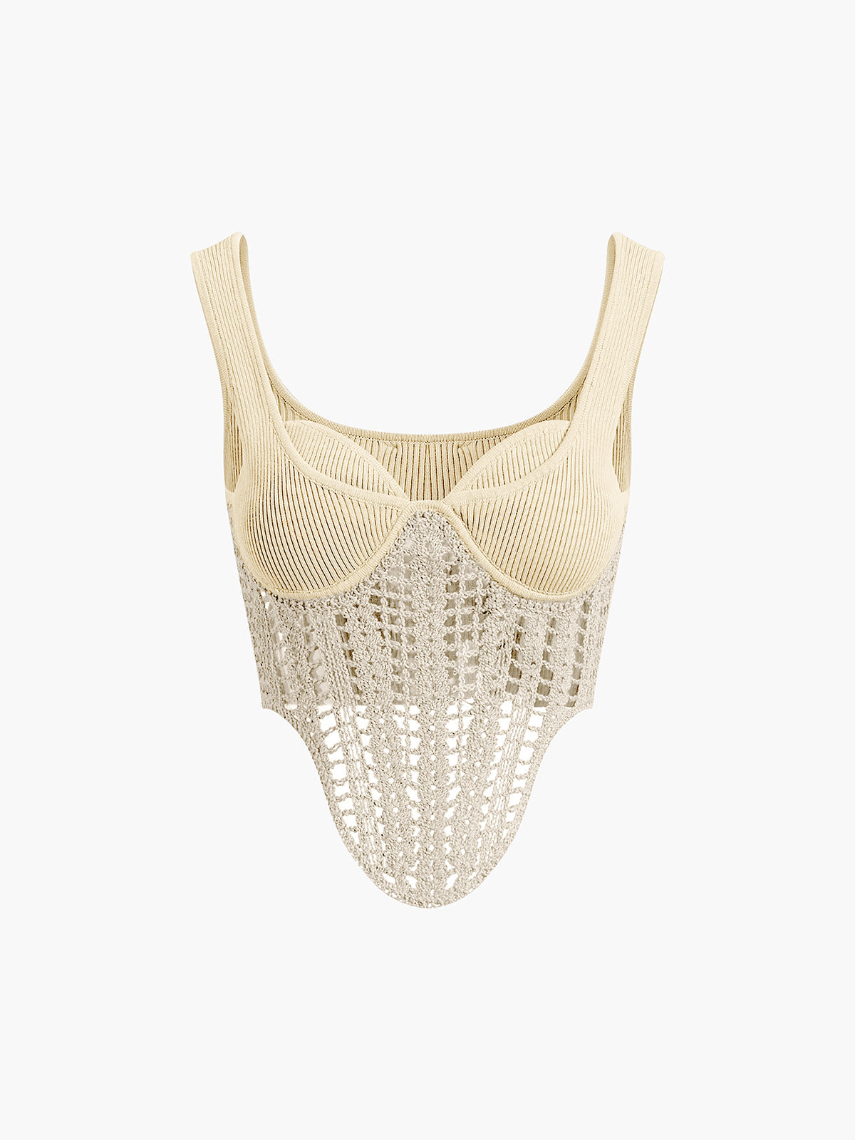 Semi-Sheer Contour Piping Crochet Crop Top