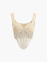 Semi-Sheer Contour Piping Crochet Crop Top