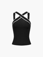 Contrast Trim Strap Knit Top