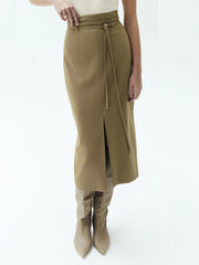 Tied Slit Midi Skirt