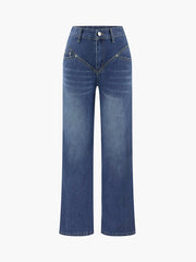Vintage Wash Denim Straight Leg Jeans