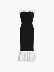Ruffle Hem Patchwork Midi Dress