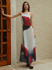 Sheer Large Floral Print Cami Long Dress