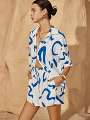 Print Drawstring Shift Shorts Set