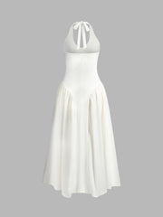 Semi-Sheer Halter Backless Low Cut Dress
