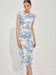 Print Straight Neck Split Dress