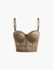 Semi-Sheer Mesh Corset With Metal Chain