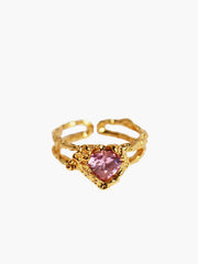 Heart Rhinestone Adjustable Open Ring