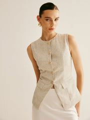 Elegant Breasted Piping Split Vest