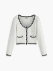 Contrast Trim Button Cardigan