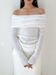 Semi-Sheer Overfold Off-Shoulder Shirt
