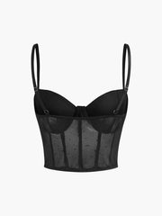 Semi-Sheer Mesh Polka Dot Corset Top
