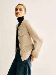 Wool-Blend Crew Neck Jacket