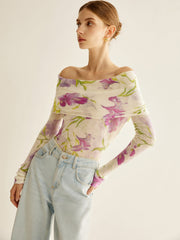 Romance Off-Shoulder Printed Knit Top