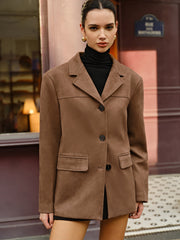 Suede Effect Button Lapel Blazer
