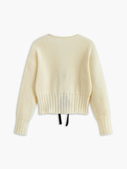 V-Neck Bow Ribbed Cardigan