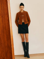 Metal-Detail Suede Effect Jacket