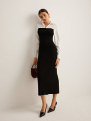 Color Block Skinny Lapel Dress