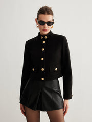 Stand Collar Button Tweed Short Jacket
