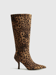 Leopard Printed Knee-High Zipper Boots