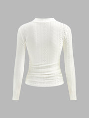 Semi-Sheer Stand Collar Side-Pleated Skinny Top