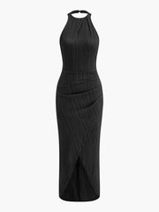 Pleated Halter Neck Dress