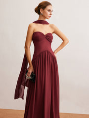 Semi-Sheer Ruched Long-Ribbon Tube Dress