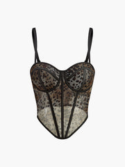 Semi-Sheer Leopard Printed Spaghetti Strap Corset