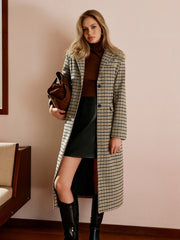 Checked Button Long Coat