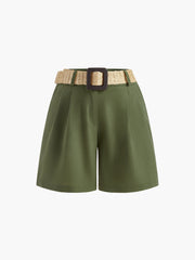 V-Neck Buttoned Shorts Set With Belt