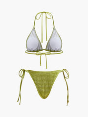 Smocked Triangle Bikini With Tie Straps