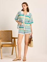 Chevron Pattern Knitted Shorts Set