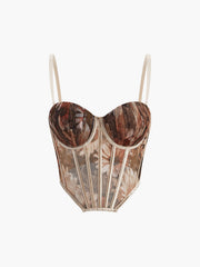Semi-Sheer Floral Print Sweetheart Corset