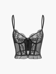 Semi-Sheer Floral Lace Corset Top