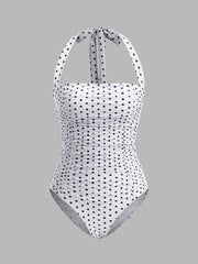 Ruched Polka Dot Halter Swimsuit