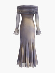 Semi-Sheer Off-Shoulder Bell Sleeves Dress