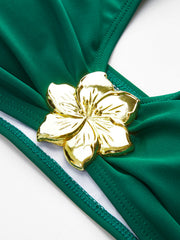 Metal Flower Detail Halter Bikini Set