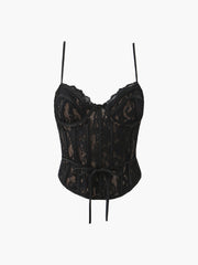 Semi-Sheer Sweetheart Neck Lace Tie Top