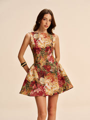 Floral Backless Flare Dress
