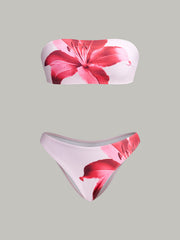 Floral Print Bandeau Bikini With Cover-Up Skirt