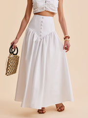 Ruched Crop Top With Buttoned Skirt Set