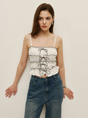 Ruched Contrast Trim Lace-Up Cami