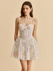 Sheer Lace Corset Flare Dress